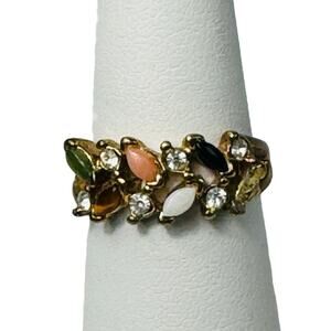 Vintage Multi Stone CZ Cubic Zirconia Yellow Gold Plated Ring Size 7